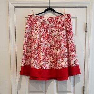 Lane Bryant Red and White Leaf Pattern Midi Skirt